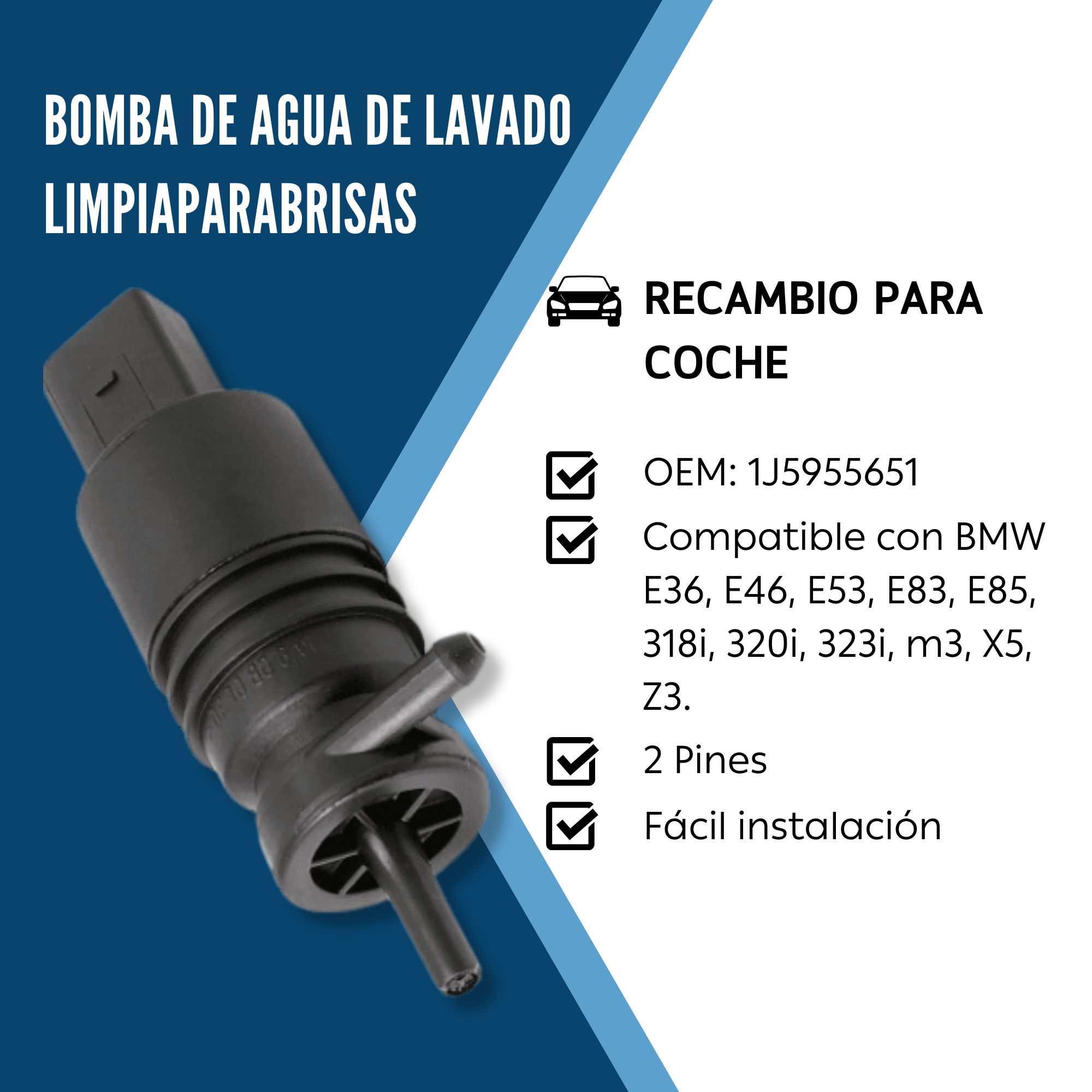Bomba de agua de lavado parabrisas negro - imagen 3