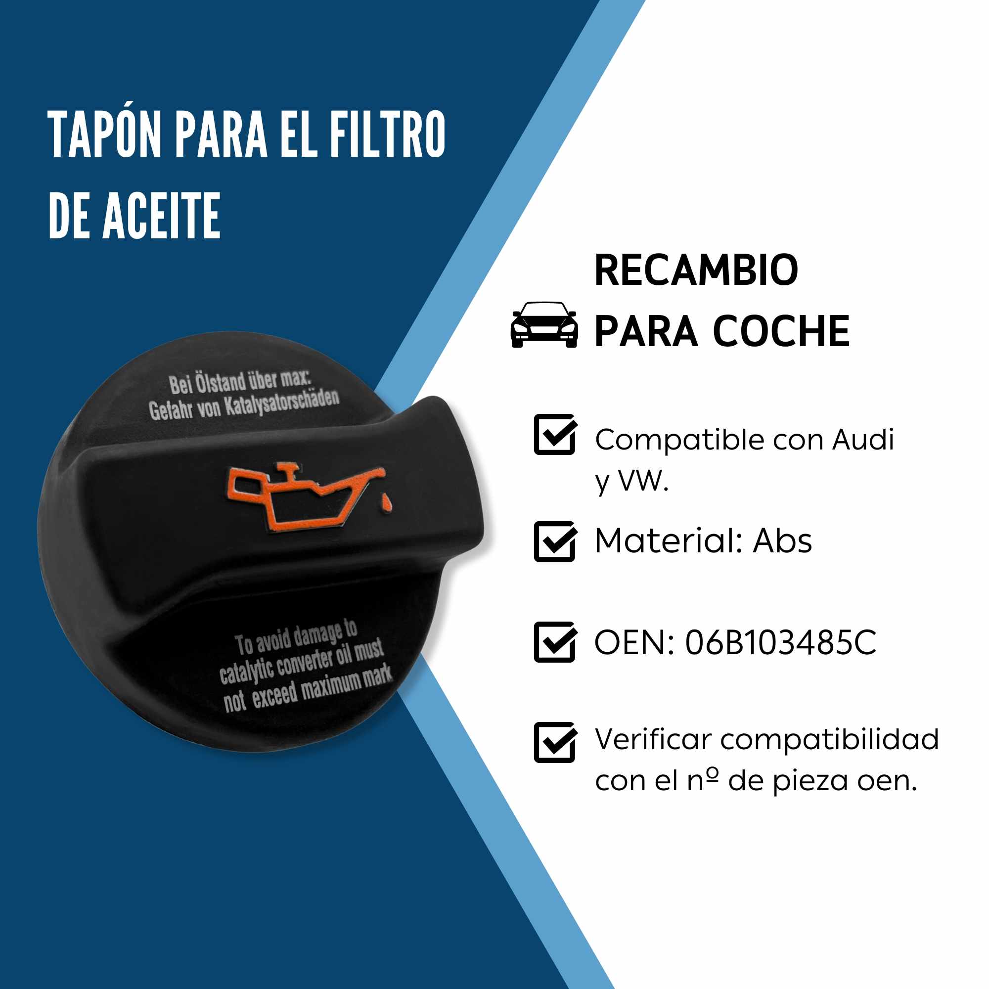 Tapon de llenado filtro aceite 06B103485 C compatible con Audi y VW negro - imagen 4