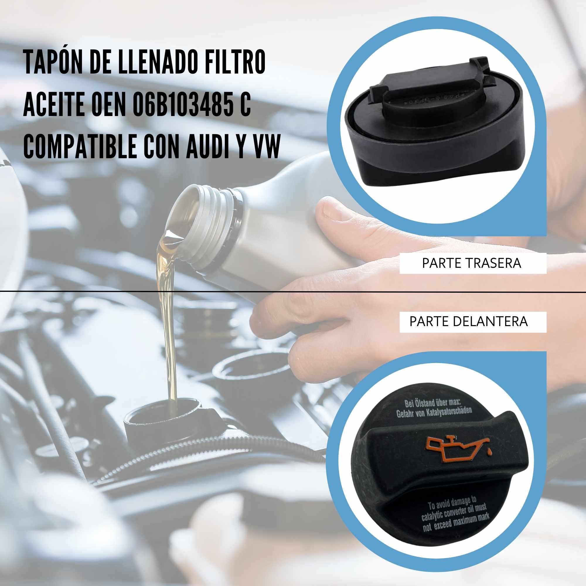 Tapon de llenado filtro aceite 06B103485 C compatible con Audi y VW negro - imagen 5