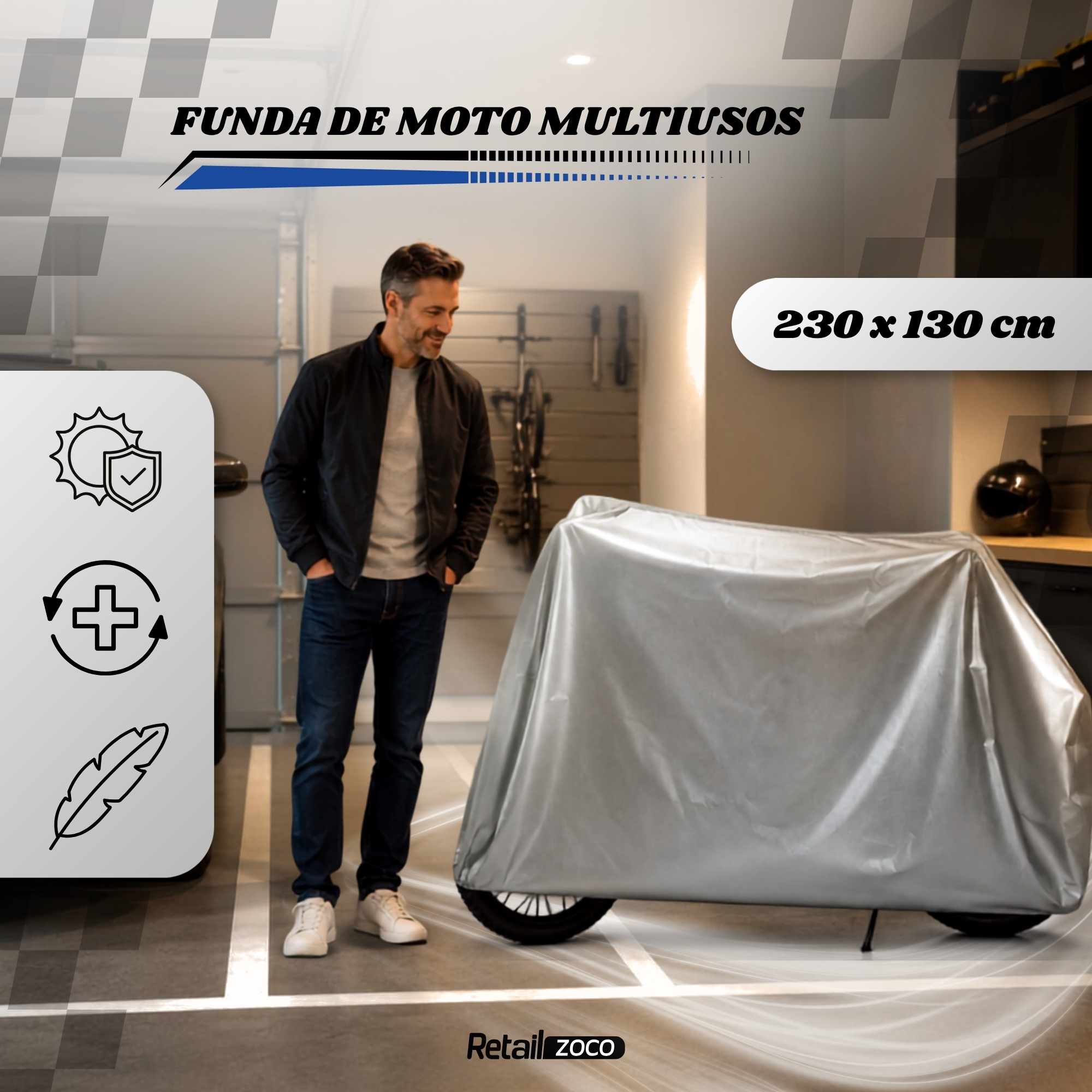 Funda para moto impermeable a Prueba de Polvo Anti-UV 230x130 cm gris - imagen 2