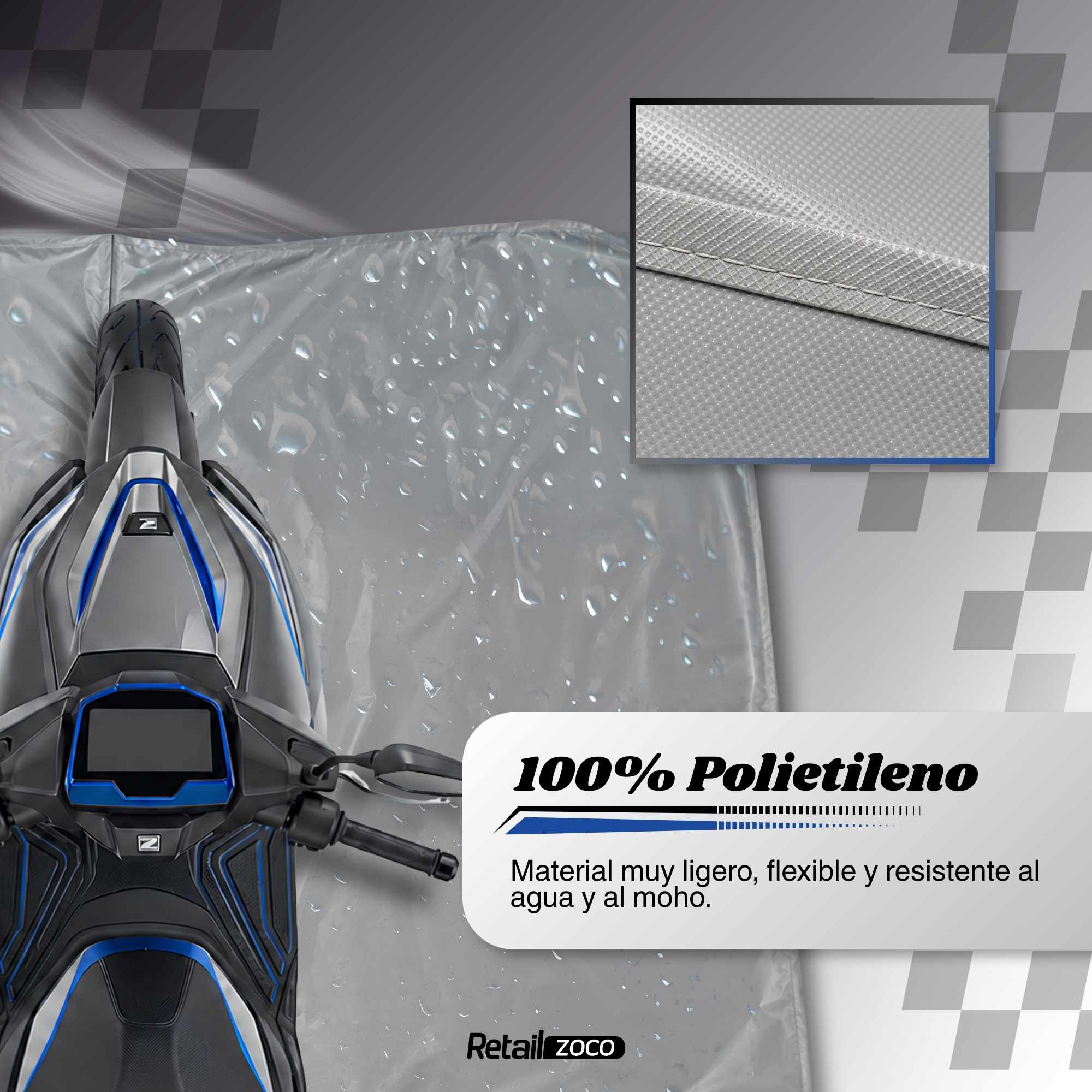 Funda para moto impermeable a Prueba de Polvo Anti-UV 230x130 cm gris - imagen 3