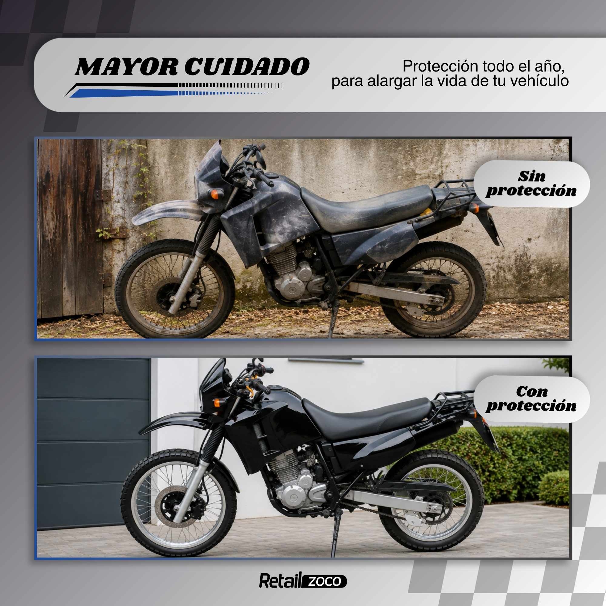 Funda para moto impermeable a Prueba de Polvo Anti-UV 230x130 cm gris - imagen 5