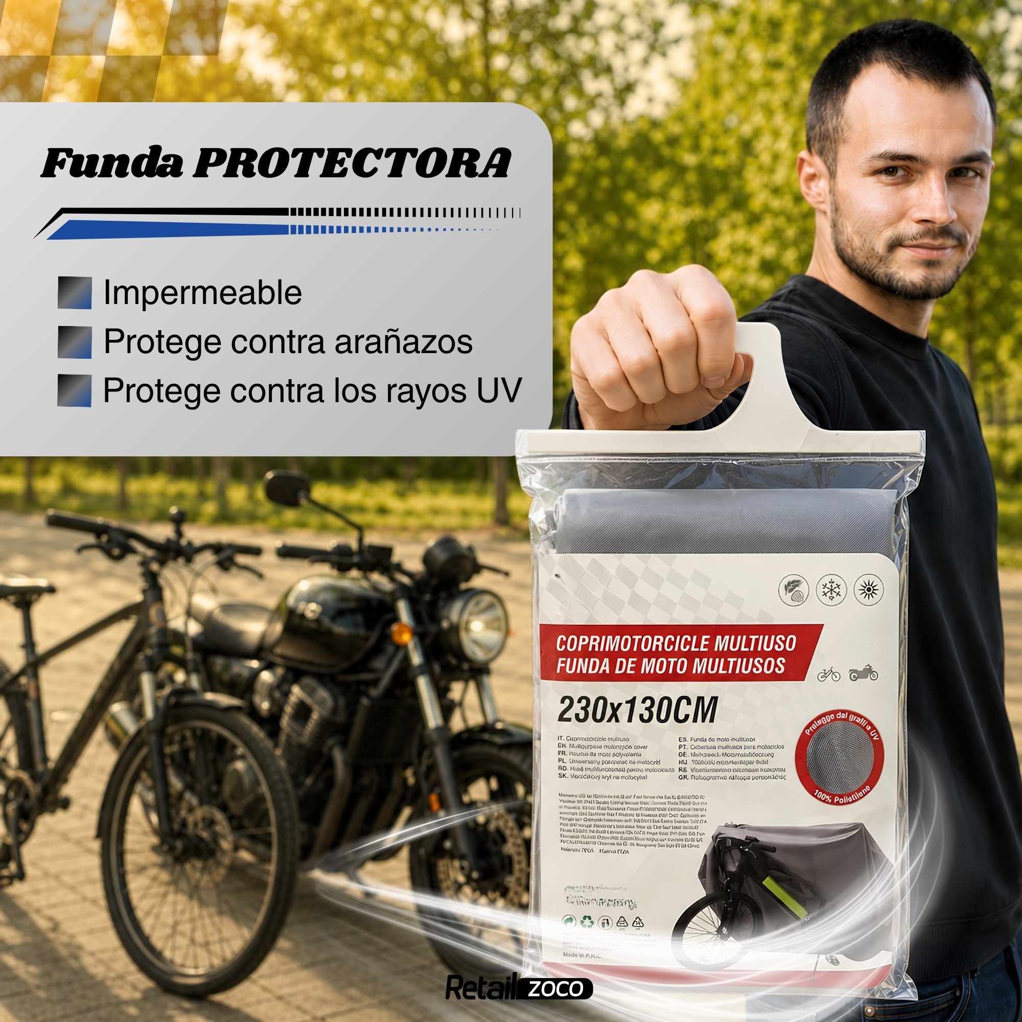 Funda para moto impermeable a Prueba de Polvo Anti-UV 230x130 cm gris - imagen 6