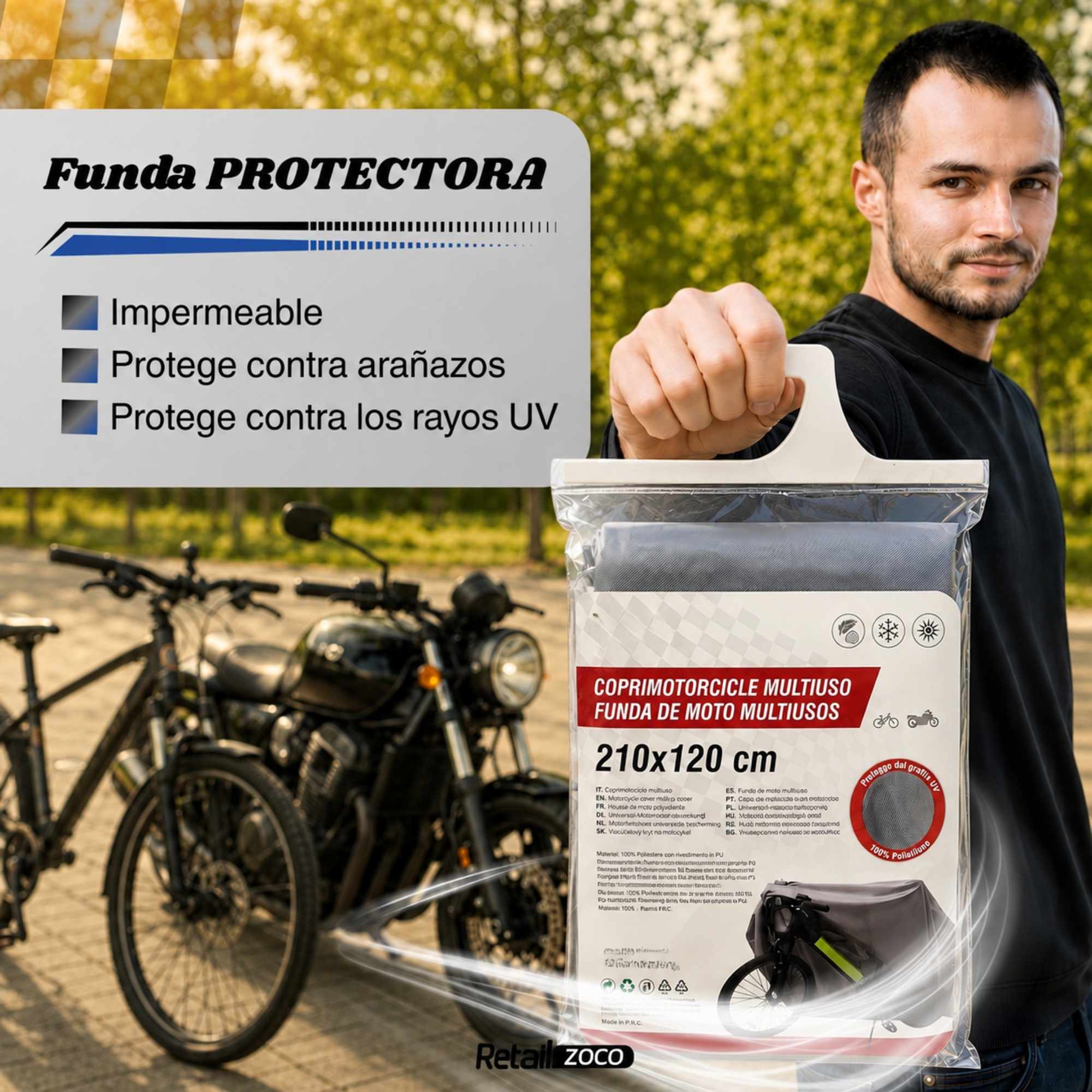 Funda para moto impermeable a Prueba de Polvo Anti-UV 210x120 cm gris - imagen 6