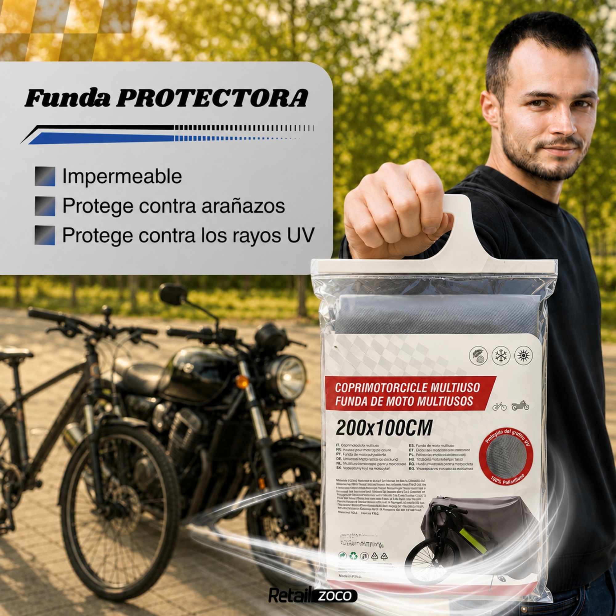 Funda para bicicleta impermeable a Prueba de Polvo Anti-UV 200x100 cm gris - imagen 6