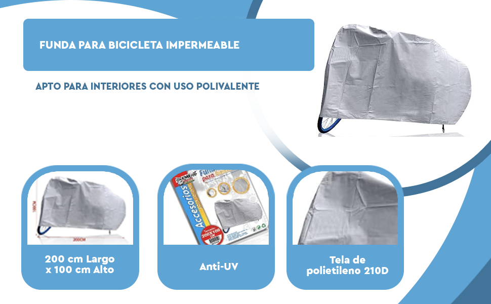 Banner - Funda para bicicleta impermeable a Prueba de Polvo Anti-UV 200x100 cm gris