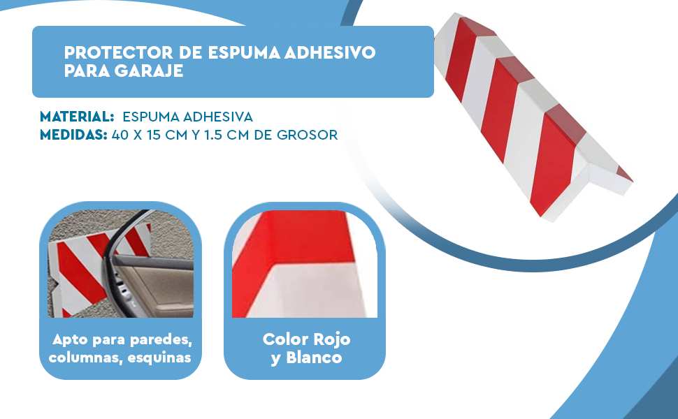 Banner - Protector de espuma adhesivo para Garaje 40x15 cm rojo-blanco