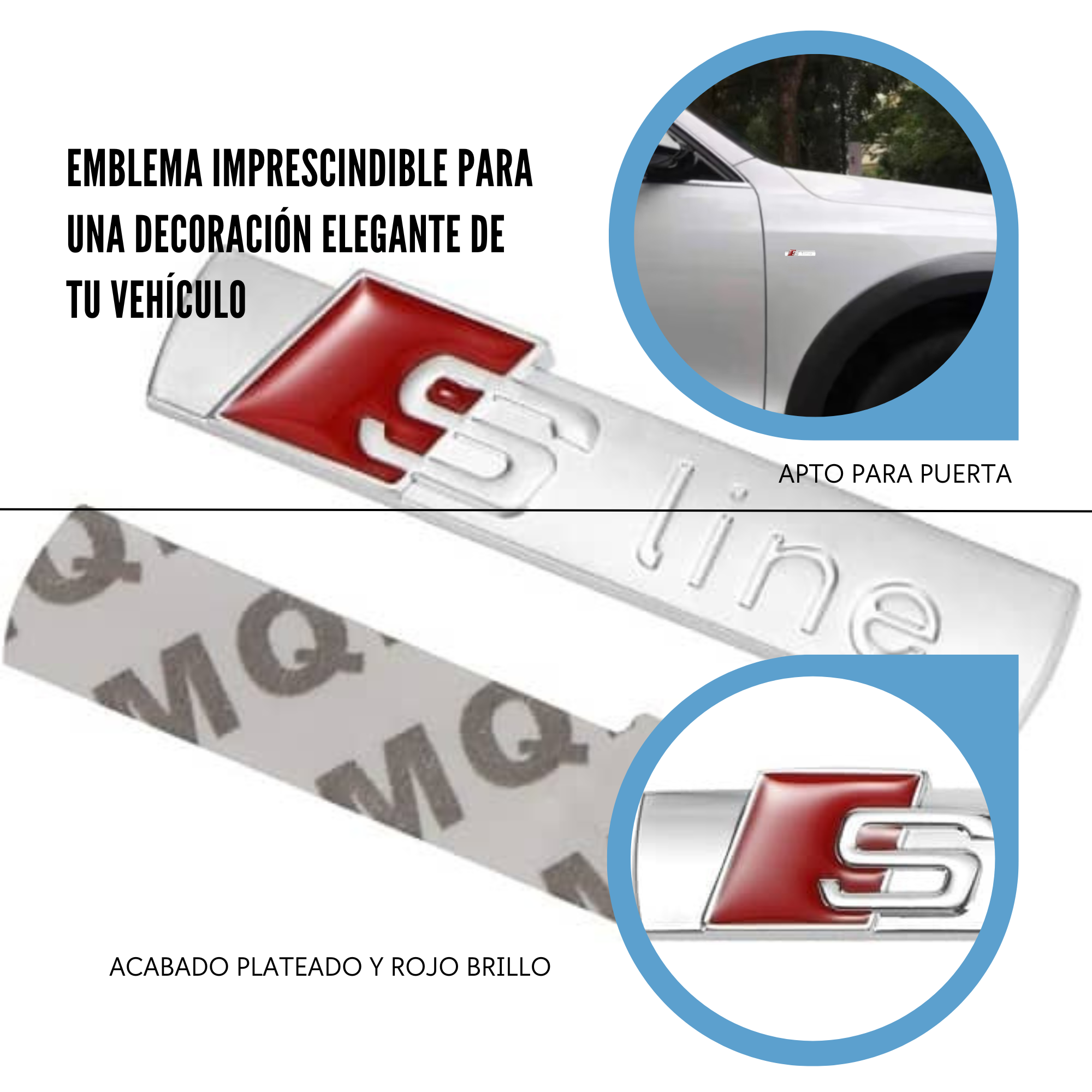 Emblema Adhesivo S Line para puerta compatible con Audi Plateado brillante - imagen 4