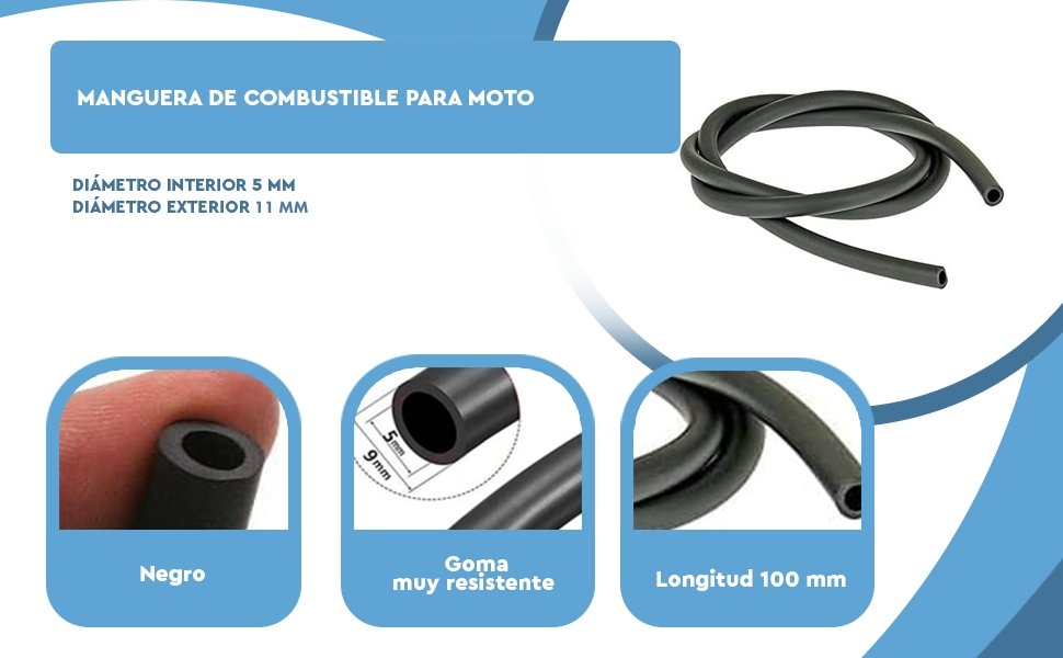 Banner - Manguera de combustible para moto 5x9 mm 100 cm negro