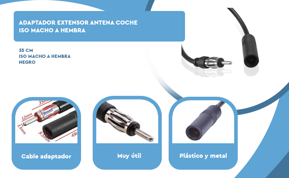 Banner - Adaptador extensor antena coche ISO macho a hembra 35 cm negro