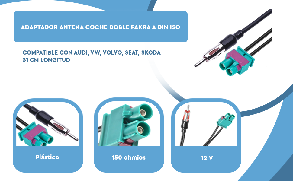 Banner - Adaptador antena coche doble Fakra a DIN ISO compatible con Audi, VW, Volvo, Seat, Skoda