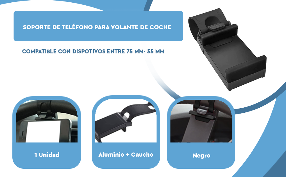 Banner - Soporte de telefono para volante de coche negro
