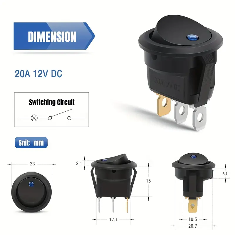 Interruptor redondo basculante de 3 vias ON/OFF 6 A con luz azul - imagen 6