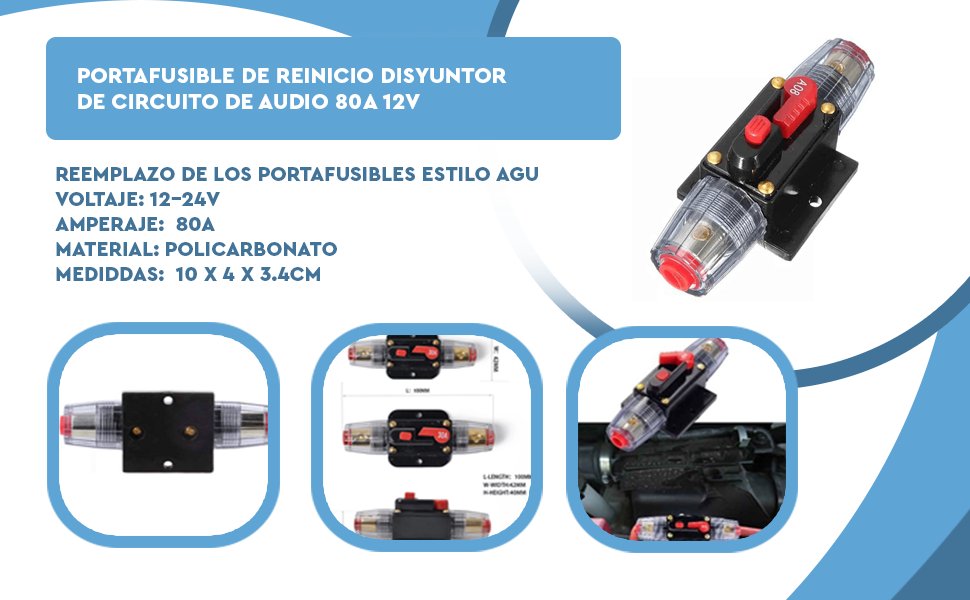 Banner - Portafusible de reinicio disyuntor de circuito de audio 80A 12V negro