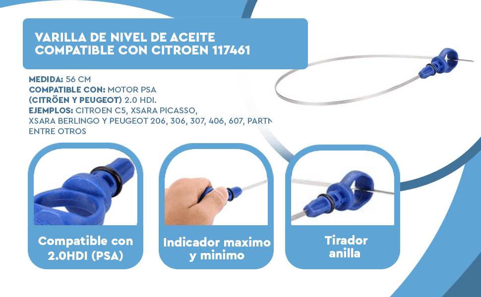 Banner - AUTOZOCO Varilla de nivel de aceite de transmisión, Varilla medidora de aceite de caja de cambios, varilla valvulina, Longitud 559 mm, OEN 117461, Compatible con Citroën y Peugeot