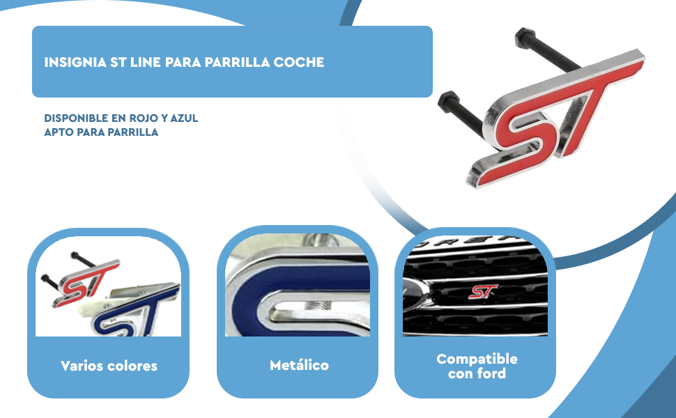 Banner - Emblema metal para parrilla compatible con Ford ST rojo