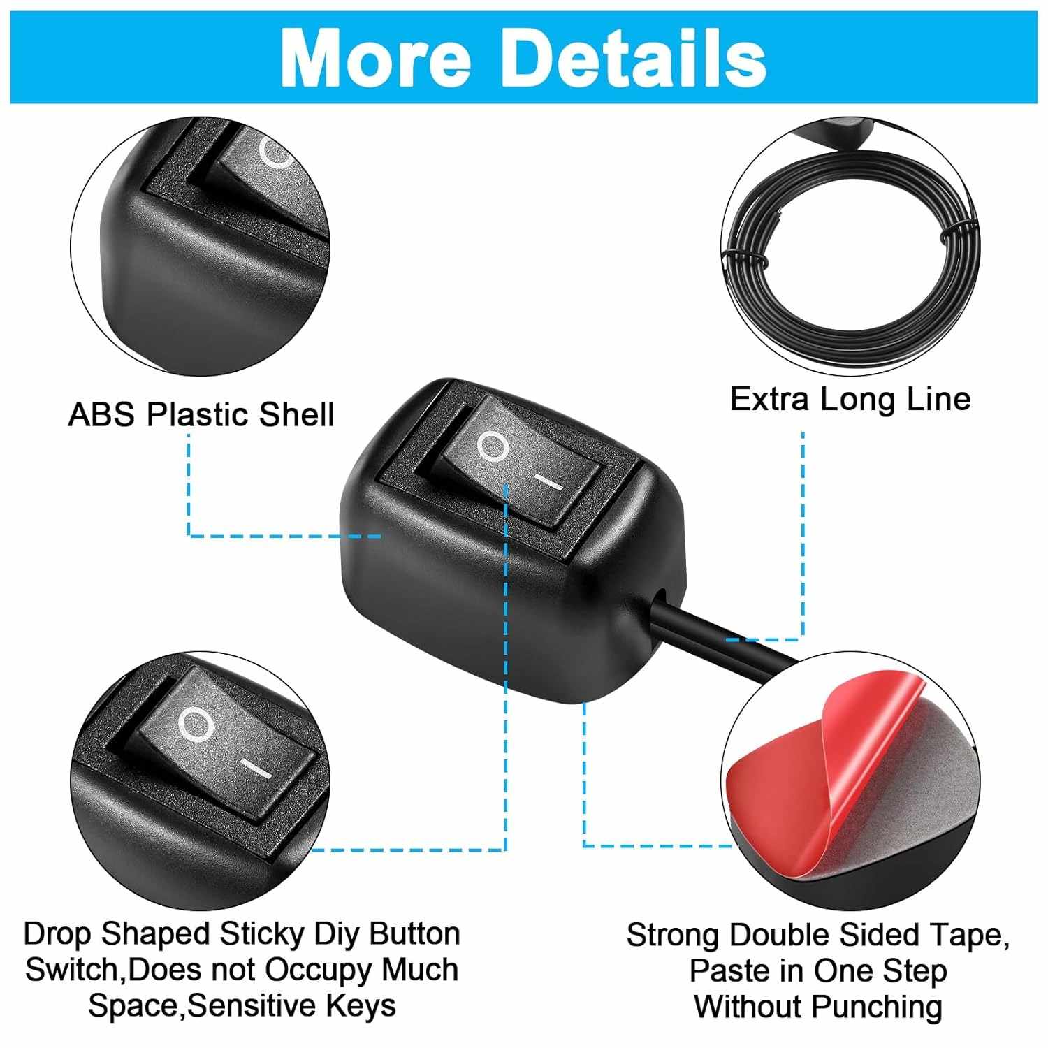 Interruptor de coche DIY en forma de gota de agua 12V negro - imagen 3
