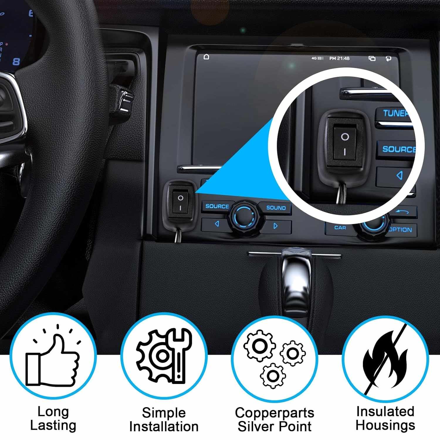 Interruptor de coche DIY en forma de gota de agua 12V negro - imagen 4