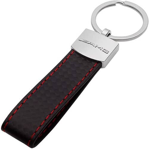 Llavero compatible con Mercedes AMG de metal y piel cromado