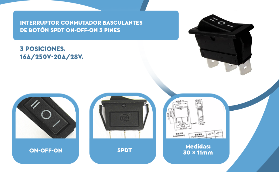 Banner - Interruptor conmutador basculantes de boton SPDT ON-OFF-ON 3 pines