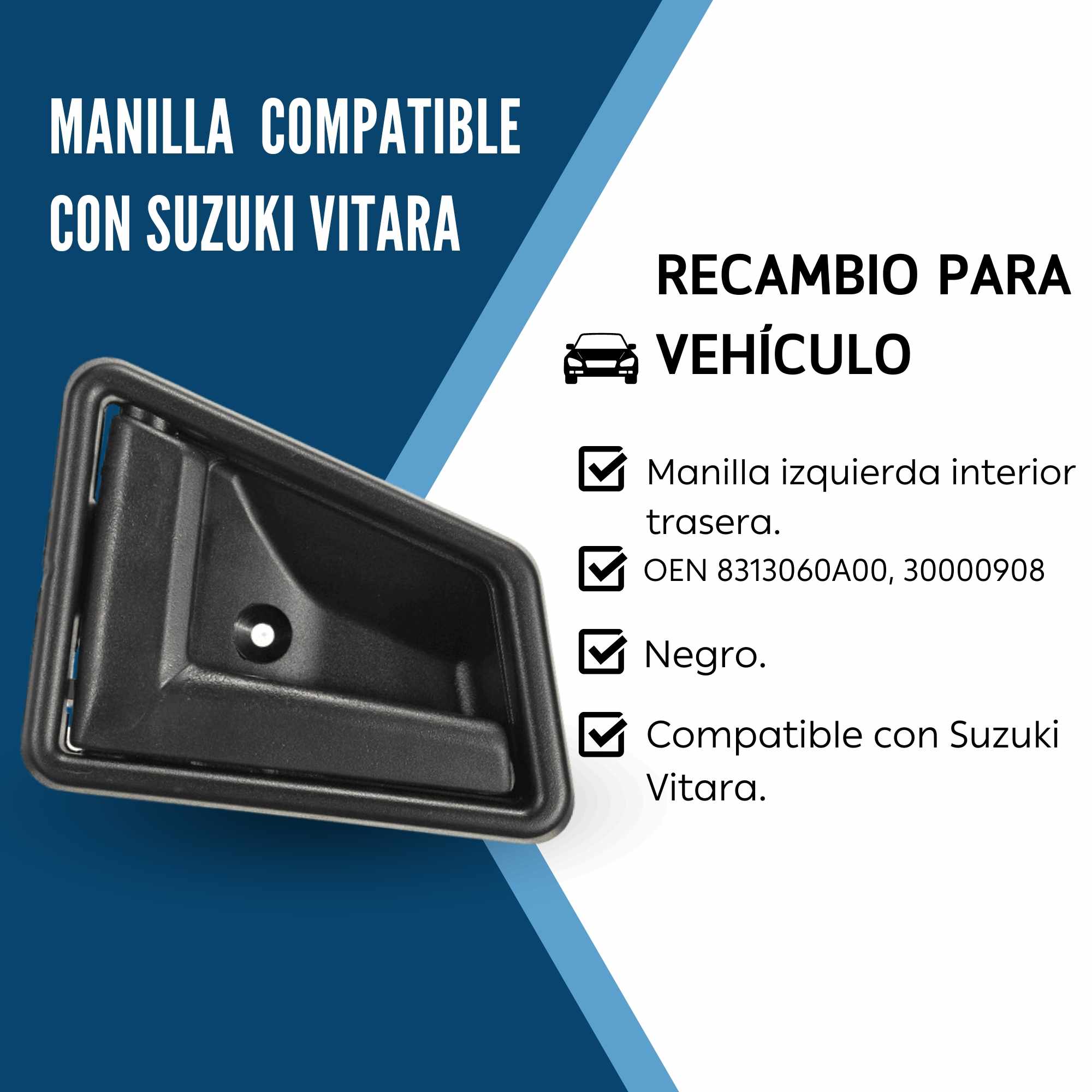 Manilla de la puerta izquierda Interior y trasera compatible con suzuki vitara negro - imagen 2