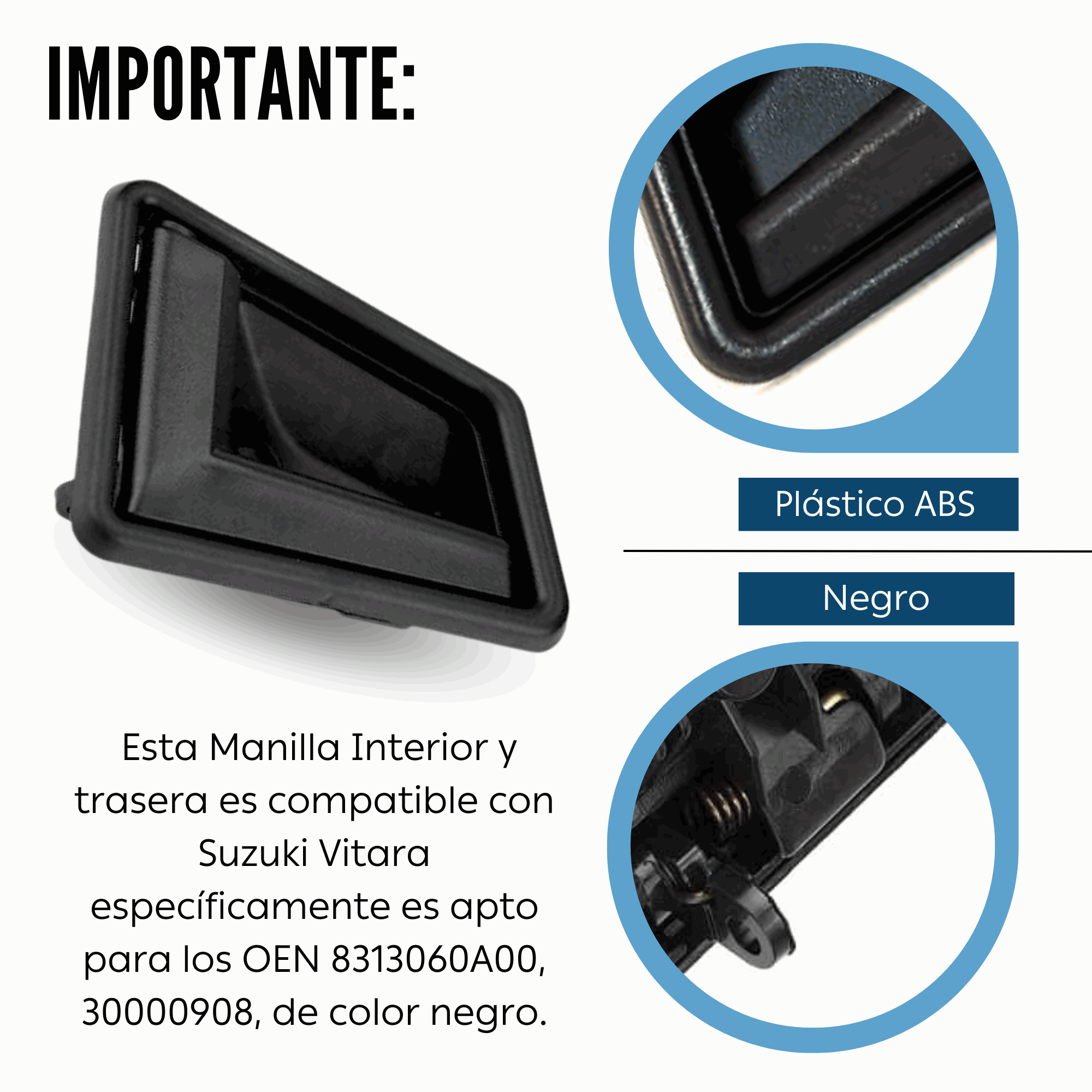 Manilla de la puerta izquierda Interior y trasera compatible con suzuki vitara negro - imagen 4