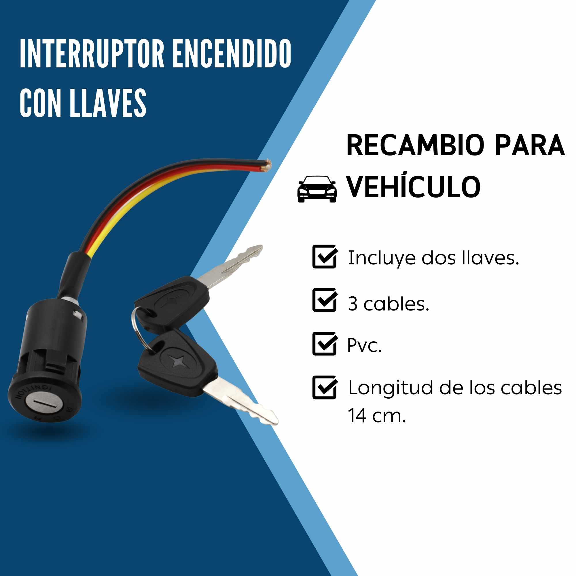 Interruptor de encendido de moto de 3 cables con llaves - imagen 1