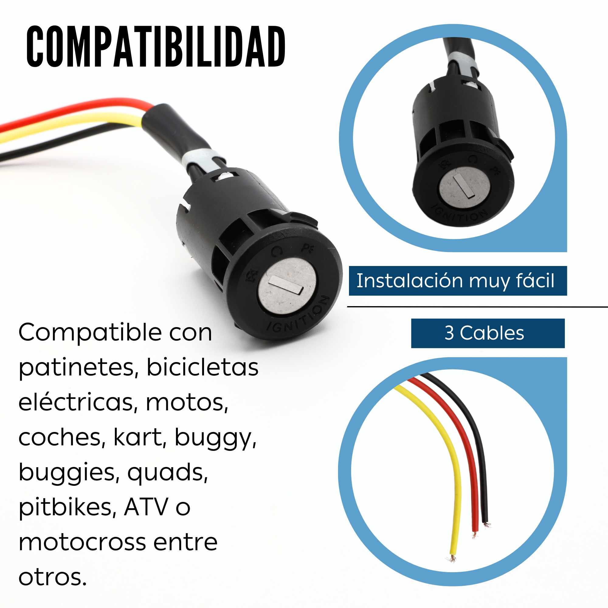 Interruptor de encendido de moto de 3 cables con llaves - imagen 5