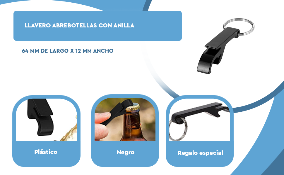 Banner - Llavero abrebotellas con anilla negro