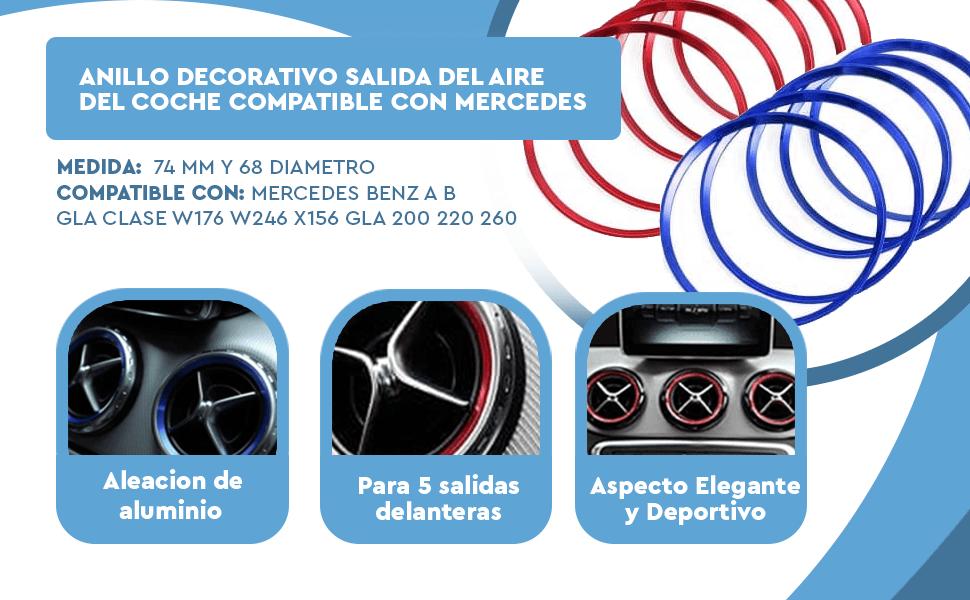 Banner - Anillo decorativo salida del aire del coche compatible con Mercedes rojo