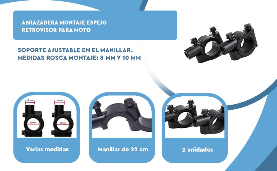 Banner - Abrazadera montaje espejo retrovisor para moto de 10 mm (2 uds)
