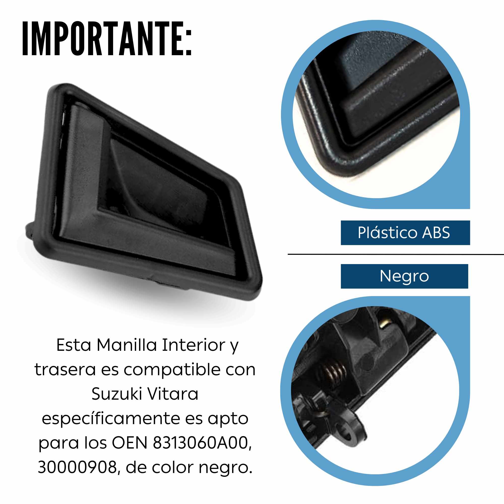 Manilla de la puerta derecha interior y trasera compatible con suzuki vitara negro - imagen 4