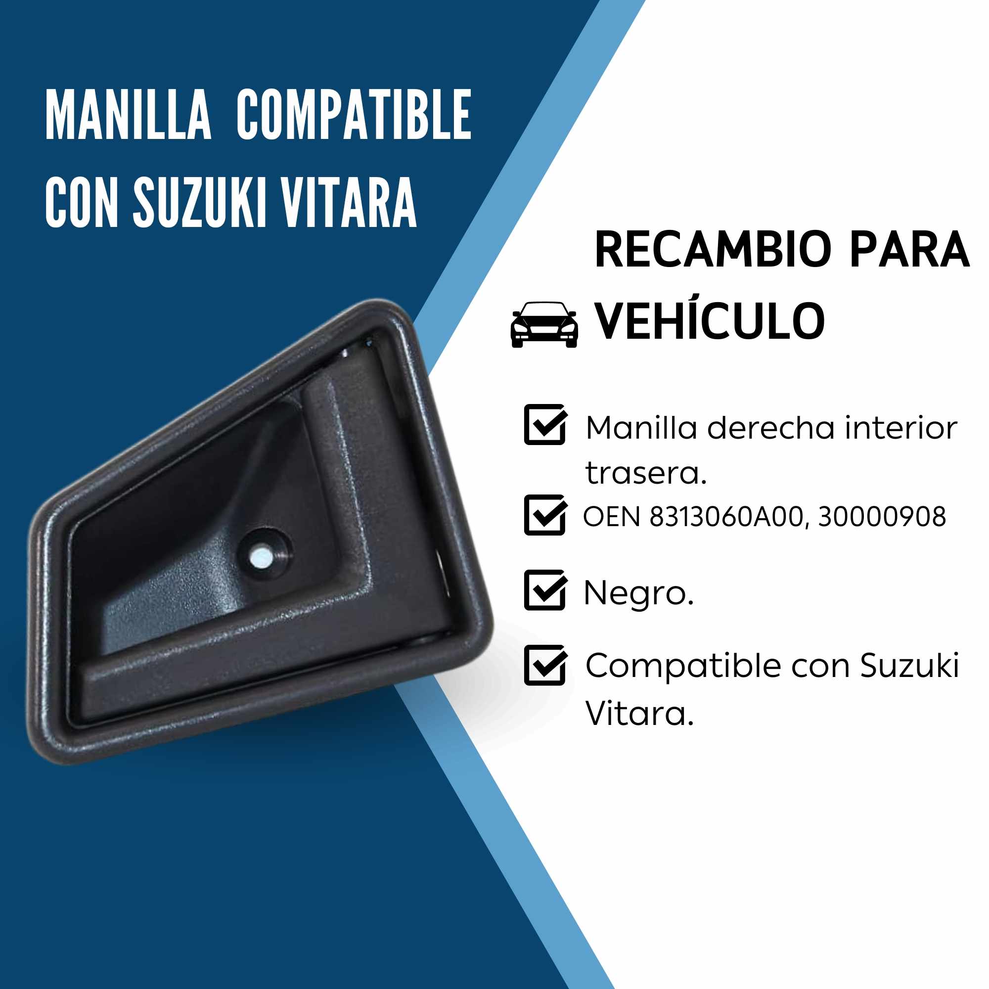 Manilla de la puerta derecha interior y trasera compatible con suzuki vitara negro - imagen 2