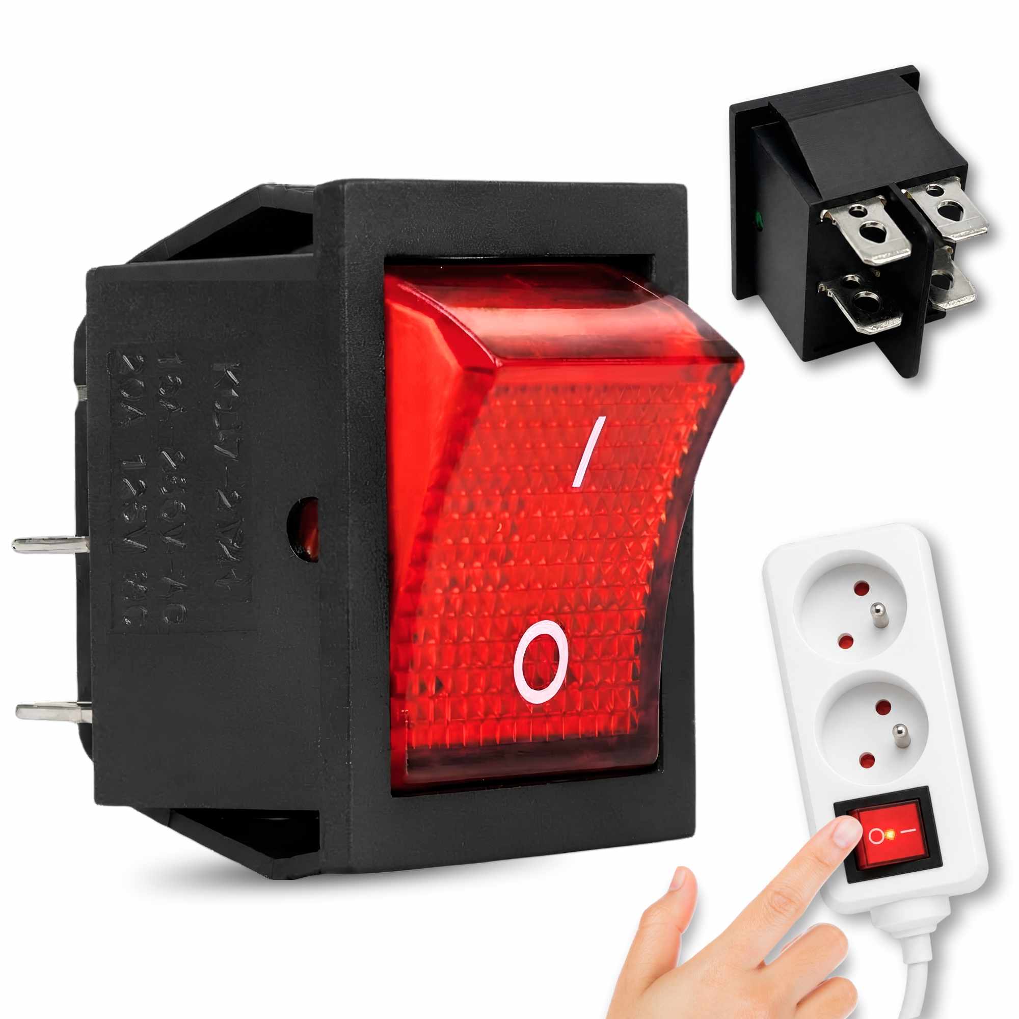 Interruptor basculante DPST ON/OFF 4 pin 16A luz roja