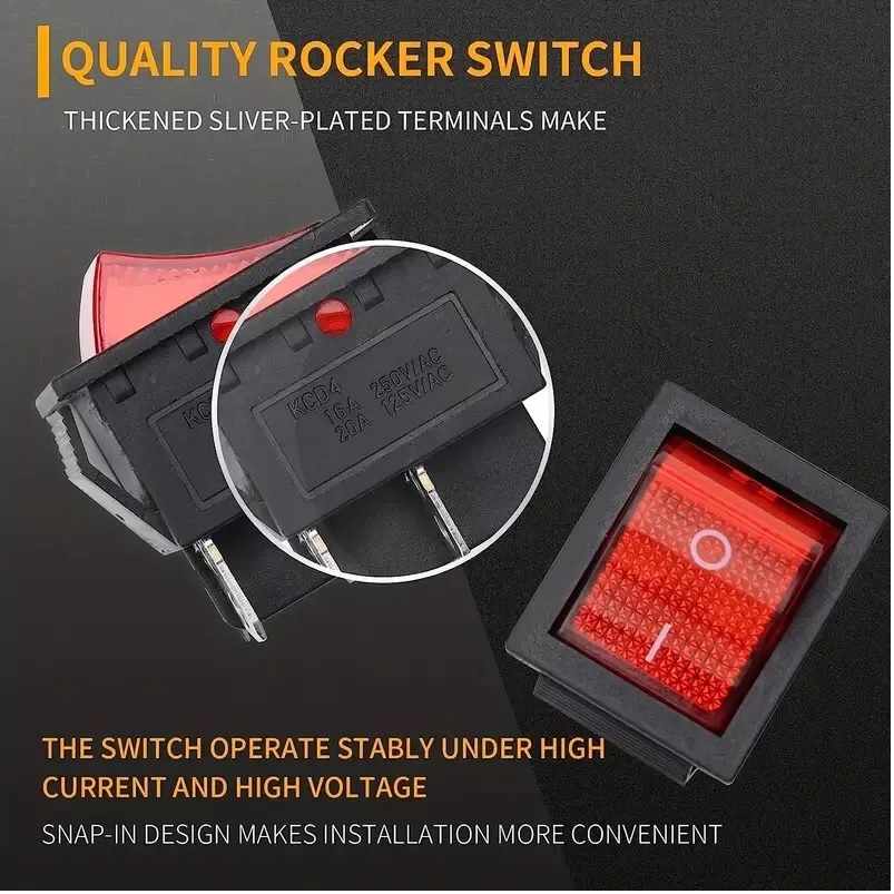 Interruptor basculante DPST ON/OFF 4 pin 16A luz roja - imagen 4