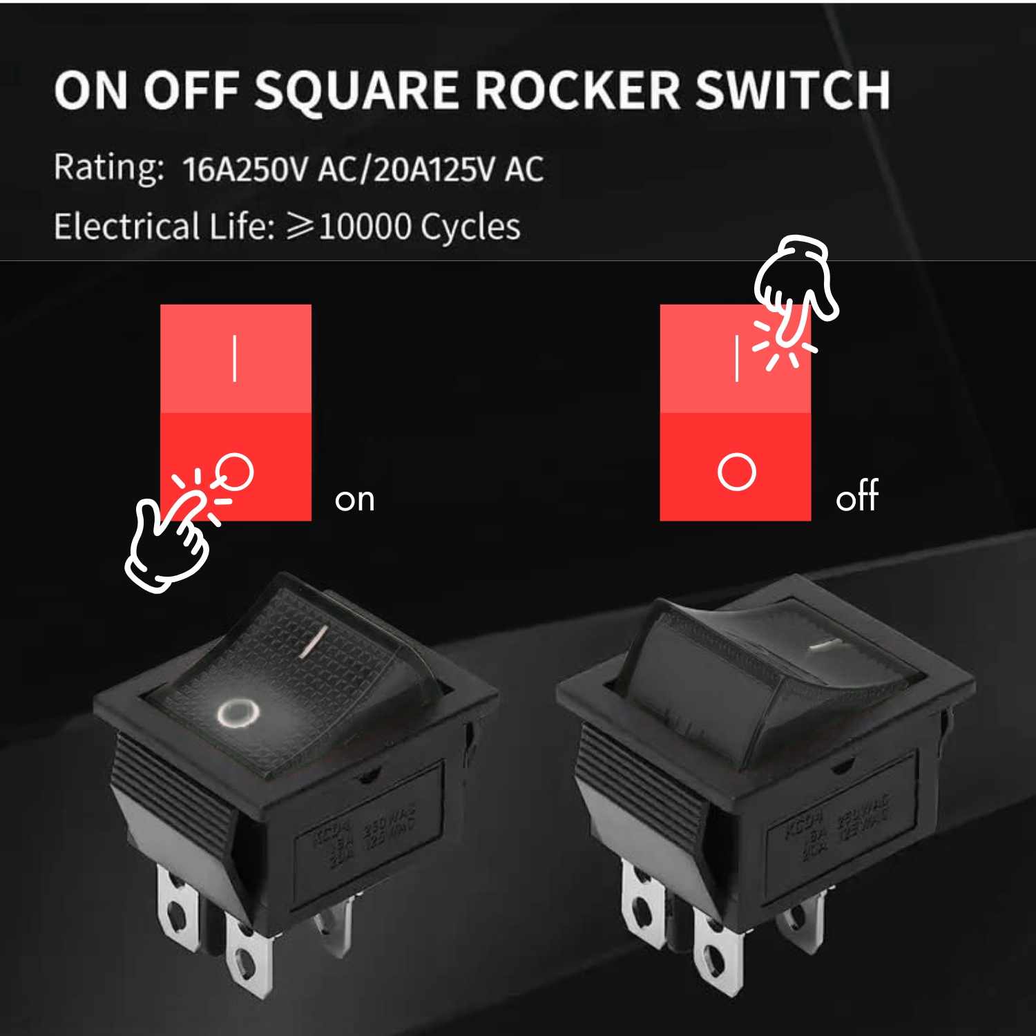 Interruptor basculante DPST ON/OFF 4 pin 16A luz roja - imagen 7