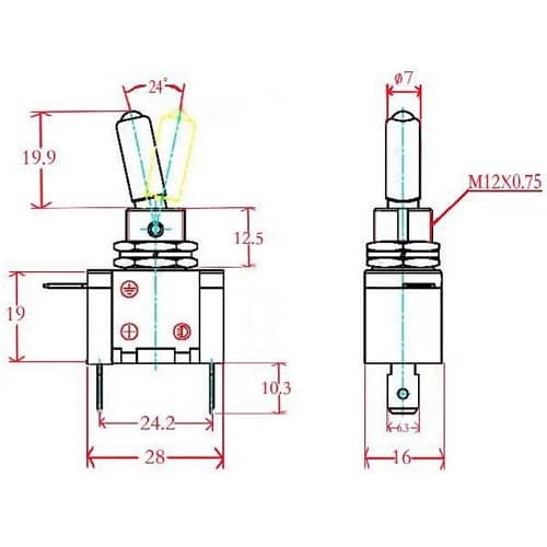 Interruptor de palanca LED de metal Flick Flip 12V 20A PDT ON/OFF 2 pines led rojo - imagen 4
