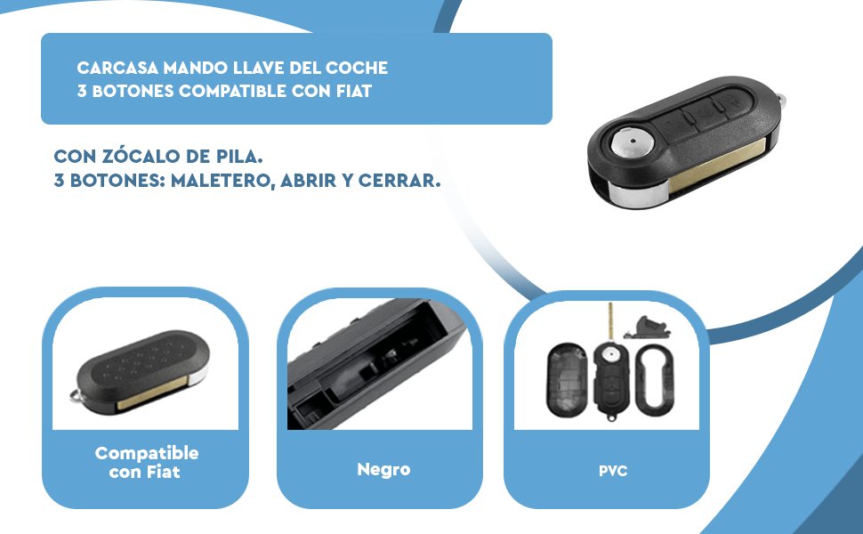 Banner - Carcasa mando llave del coche 3 botones compatible con Fiat