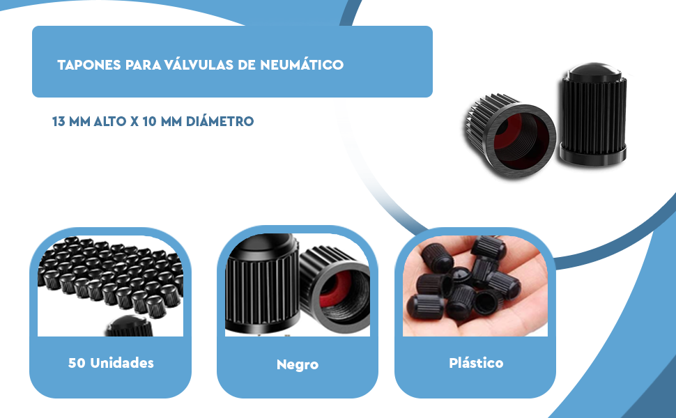 Banner - Tapon de plastico con junta para valvula de neumatico  (50 uds) negro