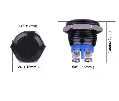 Interruptor pulsador momentaneo de Metal 16 mm 12V - imagen 3