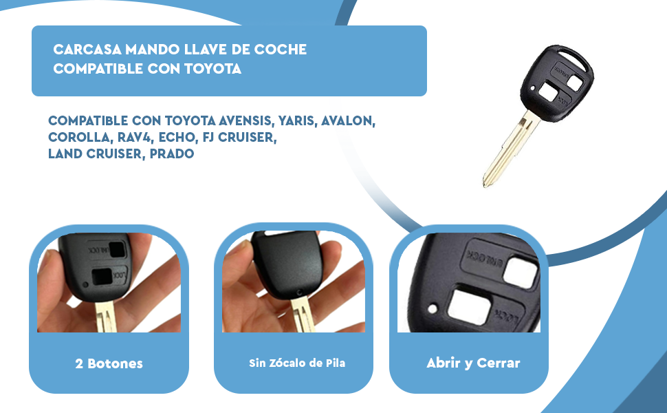 Banner - Carcasa mando llave de coche 2 botones compatible con Toyota
