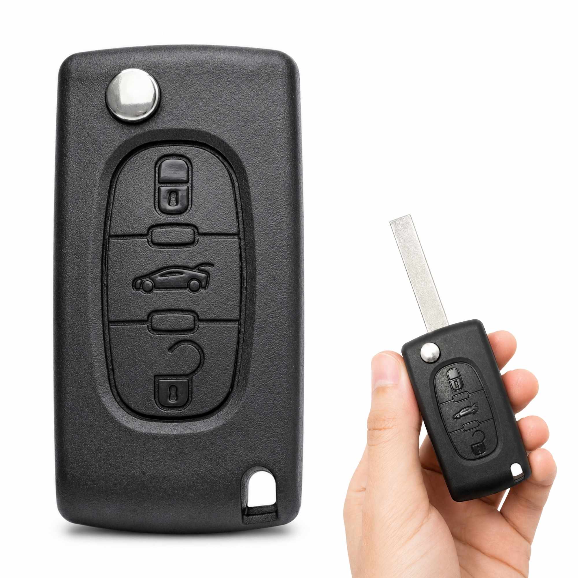 Carcasa mando llave del coche 3 botones compatible con peugeot  y citroen negro - imagen 1