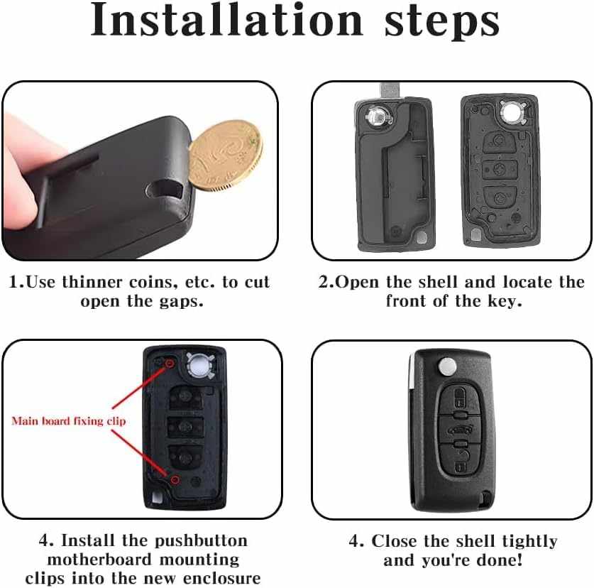 Carcasa mando llave del coche 3 botones compatible con peugeot  y citroen negro - imagen 1