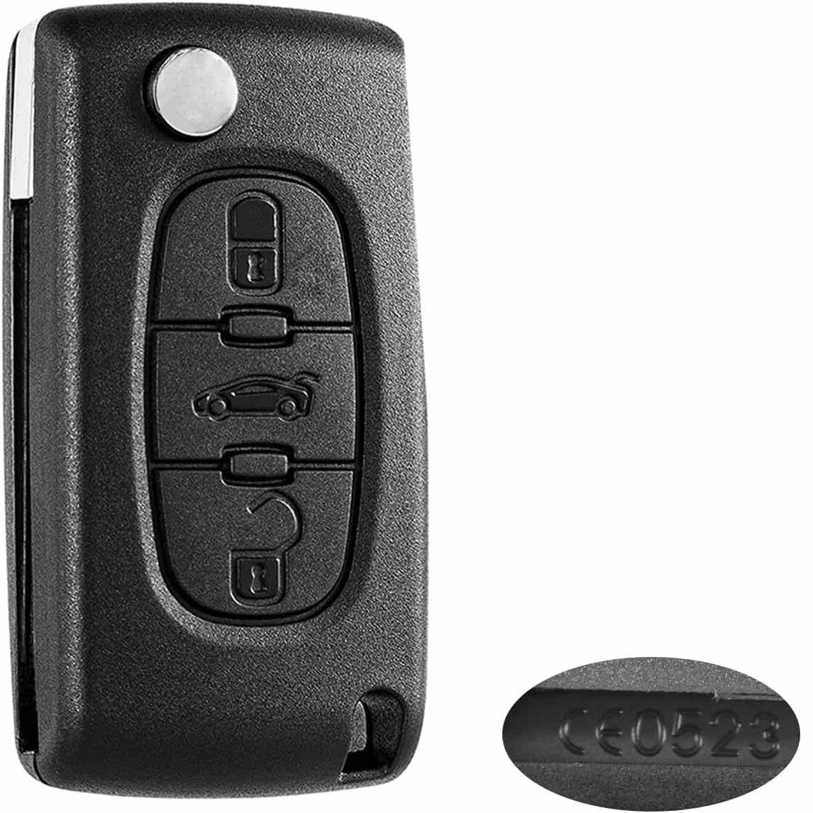 Carcasa mando llave del coche 3 botones compatible con peugeot  y citroen negro