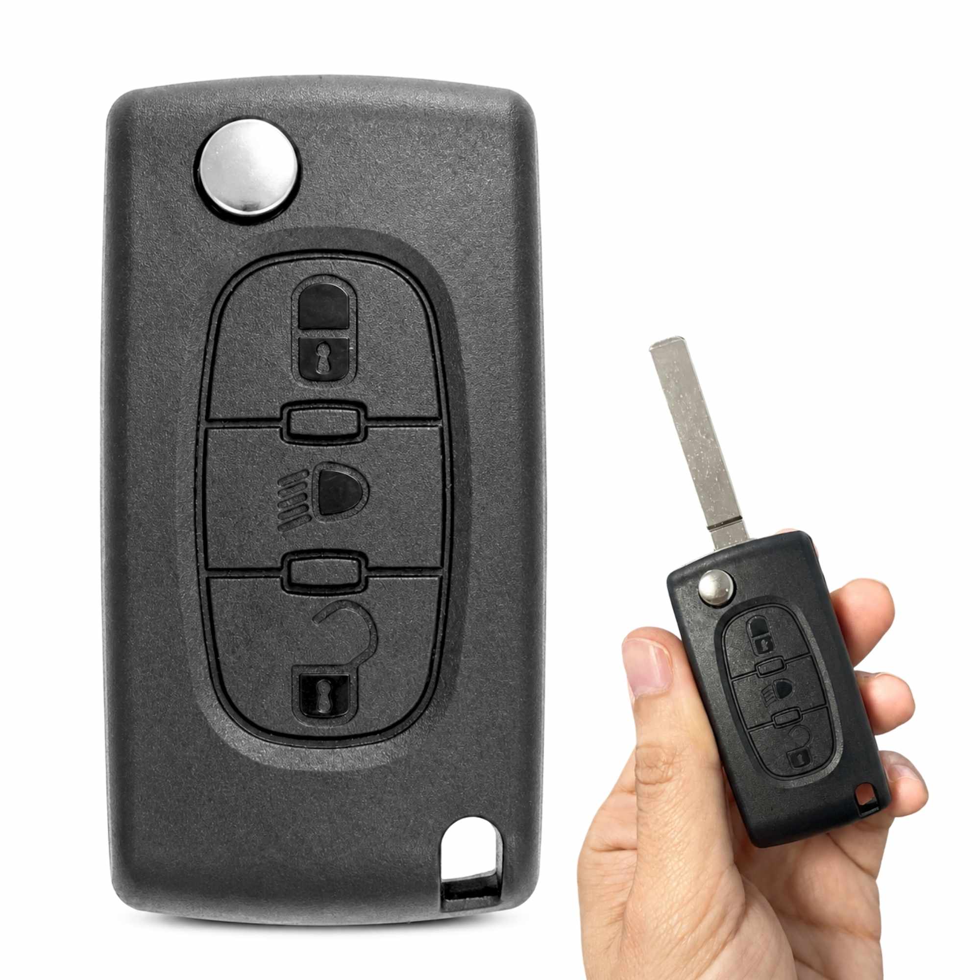 Carcasa mando llave del coche 3 botones compatible con citroen y peugeot negro v2