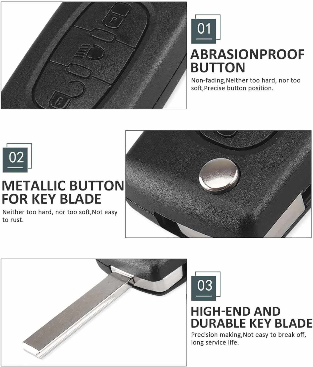 Carcasa mando llave del coche 3 botones compatible con citroen y peugeot negro v2 - imagen 5