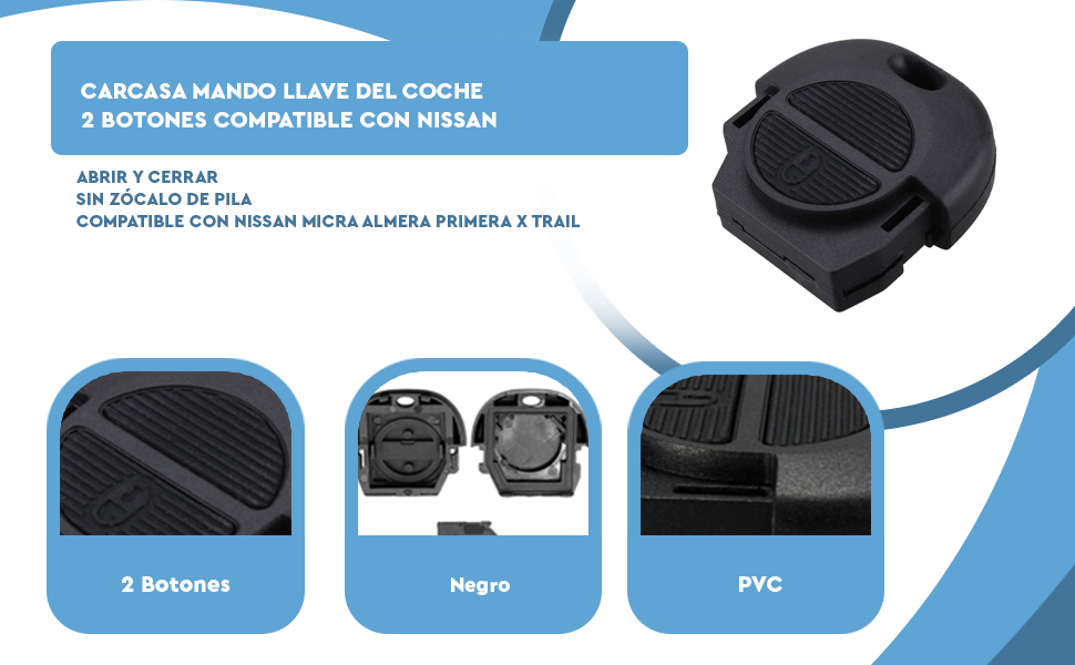 Banner - Carcasa mando llave del coche 2 botones compatible con Nissan negro