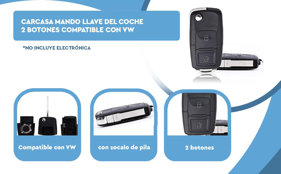Banner - Carcasa mando llave del coche 2 botones compatible con VW negro