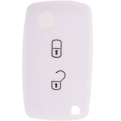 Funda silicona mando llave del coche 2 botones compatible con Peugeot blanco