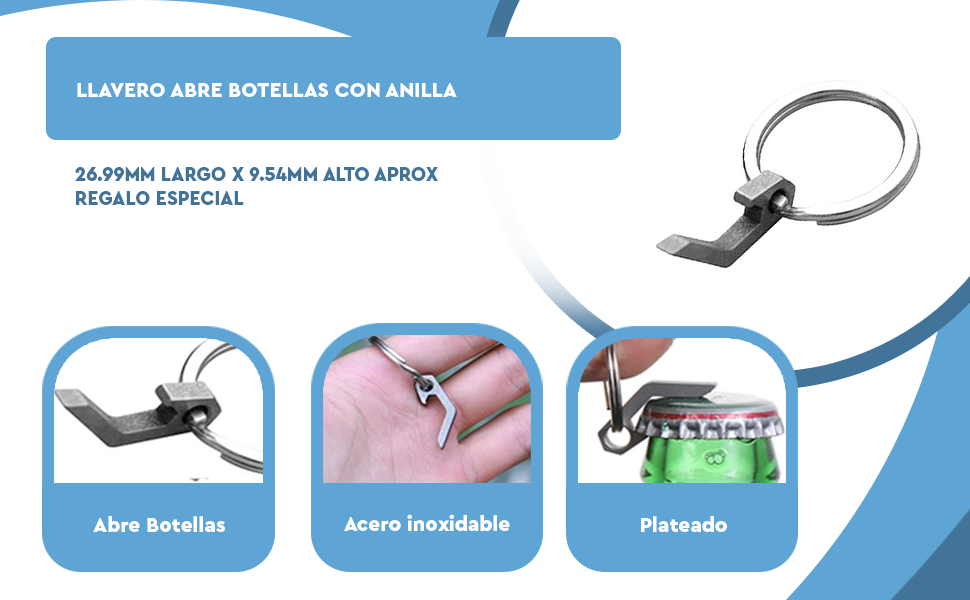 Banner - Llavero abrebotellas con anilla plateado